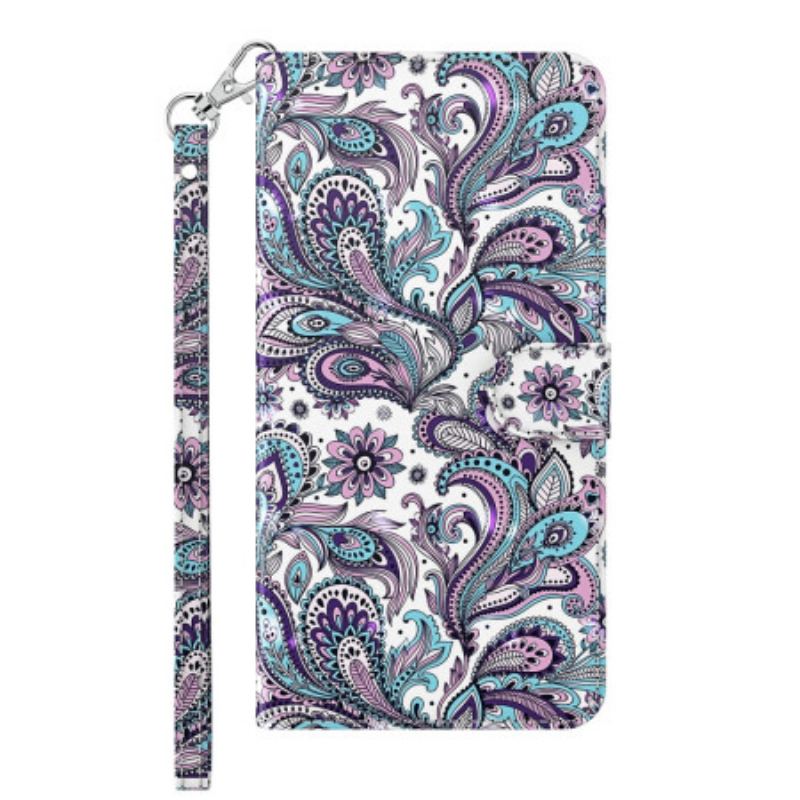 Capa De Couro Para Xiaomi Redmi 10C De Cordão Padrão Strappy Paisley