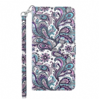 Capa De Couro Para Xiaomi Redmi 10C De Cordão Padrão Strappy Paisley