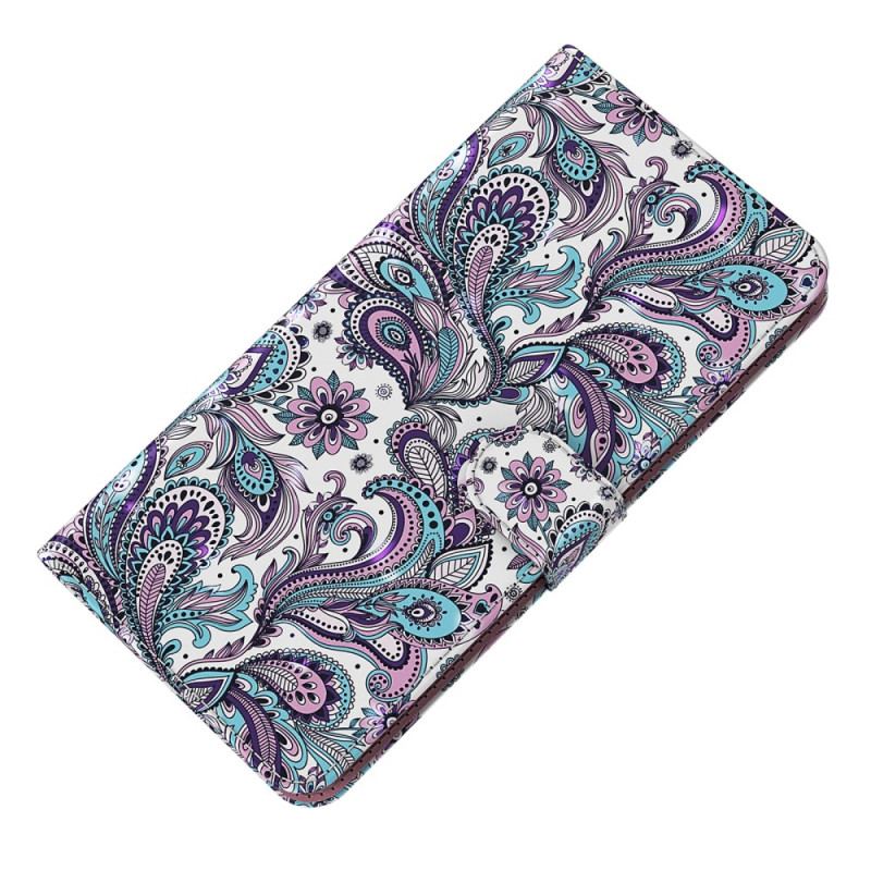 Capa De Couro Para Xiaomi Redmi 10C De Cordão Padrão Strappy Paisley