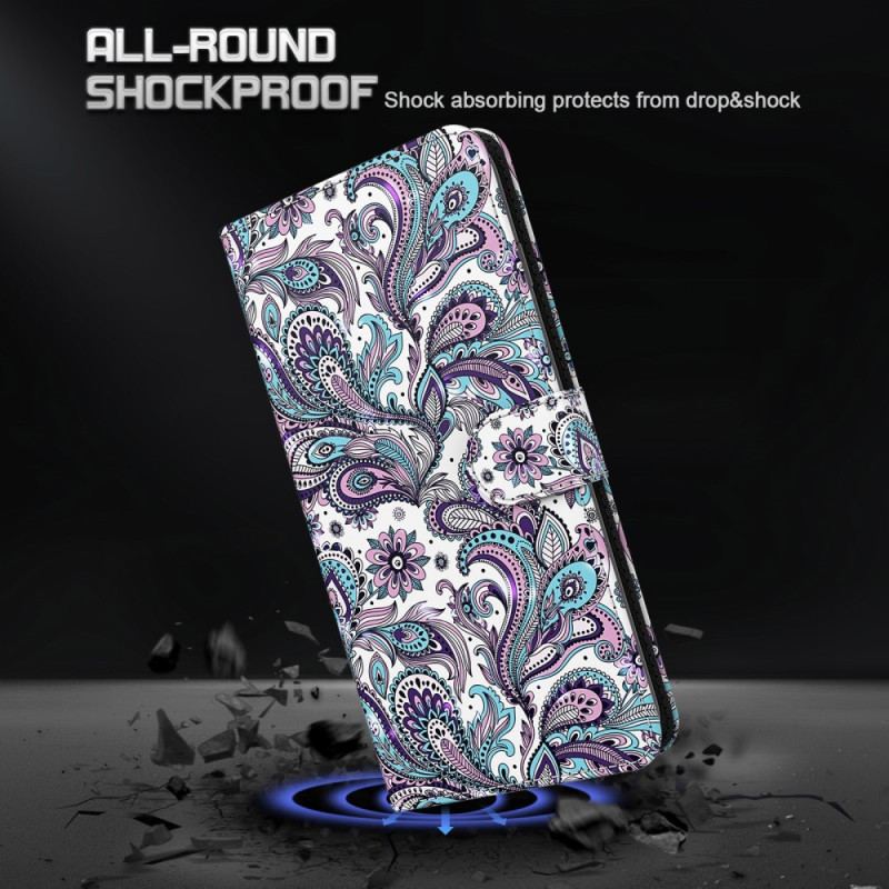 Capa De Couro Para Xiaomi Redmi 10C De Cordão Padrão Strappy Paisley