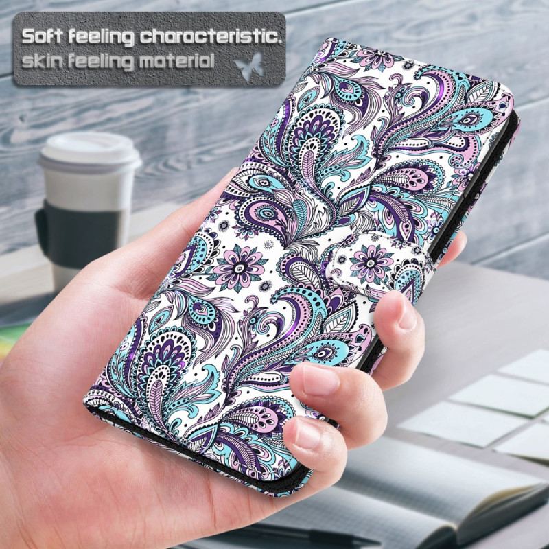 Capa De Couro Para Xiaomi Redmi 10C De Cordão Padrão Strappy Paisley