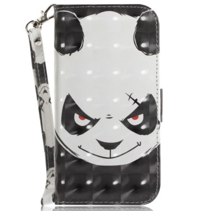 Capa De Couro Para Xiaomi Redmi 10C De Cordão Panda Irritado Com Cordão