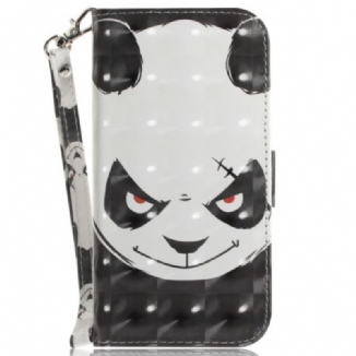 Capa De Couro Para Xiaomi Redmi 10C De Cordão Panda Irritado Com Cordão