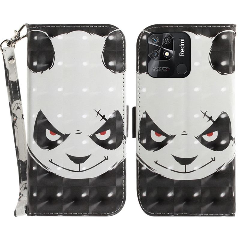 Capa De Couro Para Xiaomi Redmi 10C De Cordão Panda Irritado Com Cordão