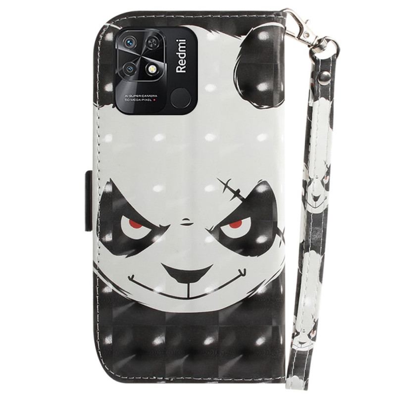 Capa De Couro Para Xiaomi Redmi 10C De Cordão Panda Irritado Com Cordão