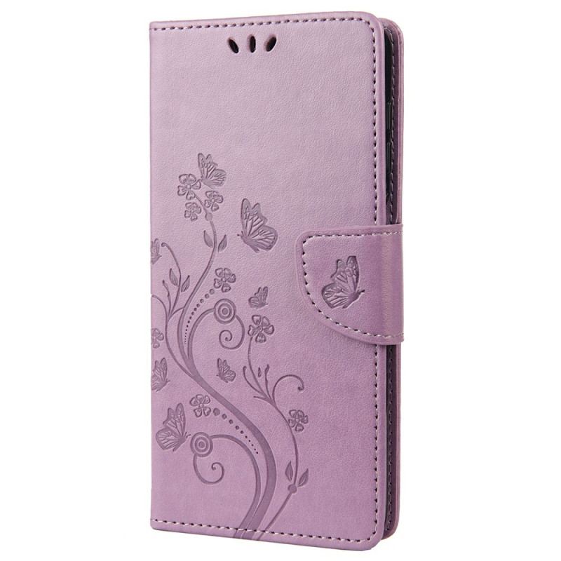 Capa De Couro Para Xiaomi Redmi 10C De Cordão Pulseira Borboletas E Flores