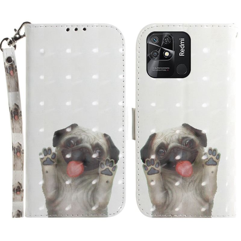 Capa De Couro Para Xiaomi Redmi 10C De Cordão Tanga Pug