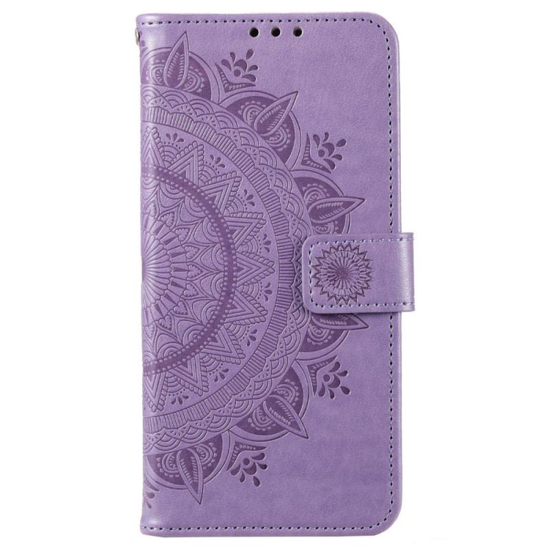 Capa De Couro Para Xiaomi Redmi 10C Mandala Sol Com Cordão