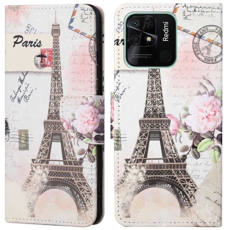 Capa De Couro Para Xiaomi Redmi 10C Torre Eiffel Antiga