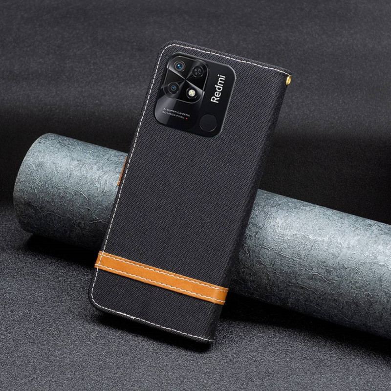 Capa Em Pele Para Xiaomi Redmi 10C De Cordão Correia Efeito Tecido E Couro