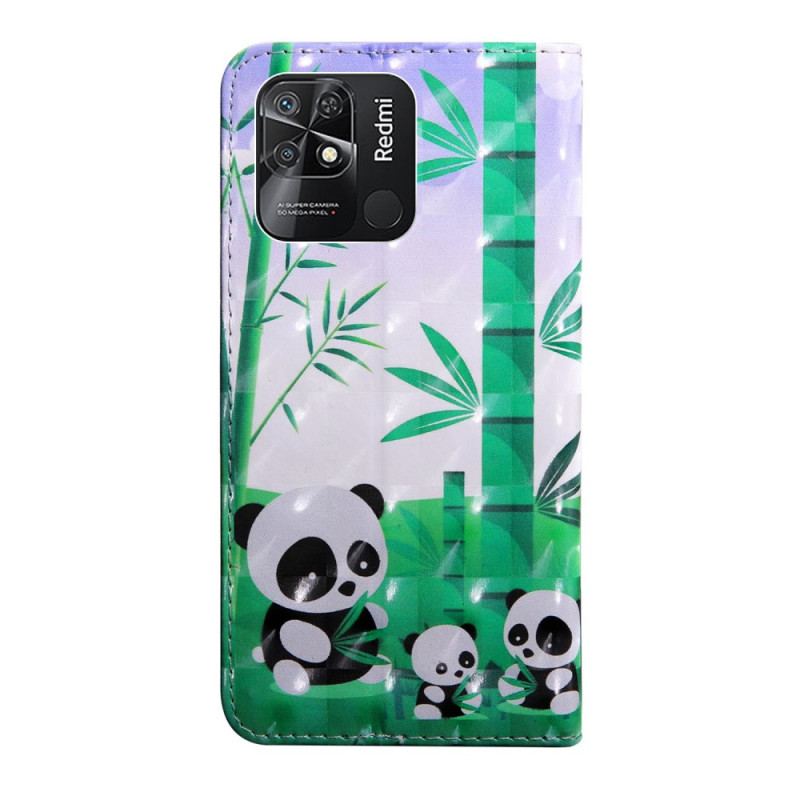 Capa Em Pele Para Xiaomi Redmi 10C De Cordão Lanyard Família Panda