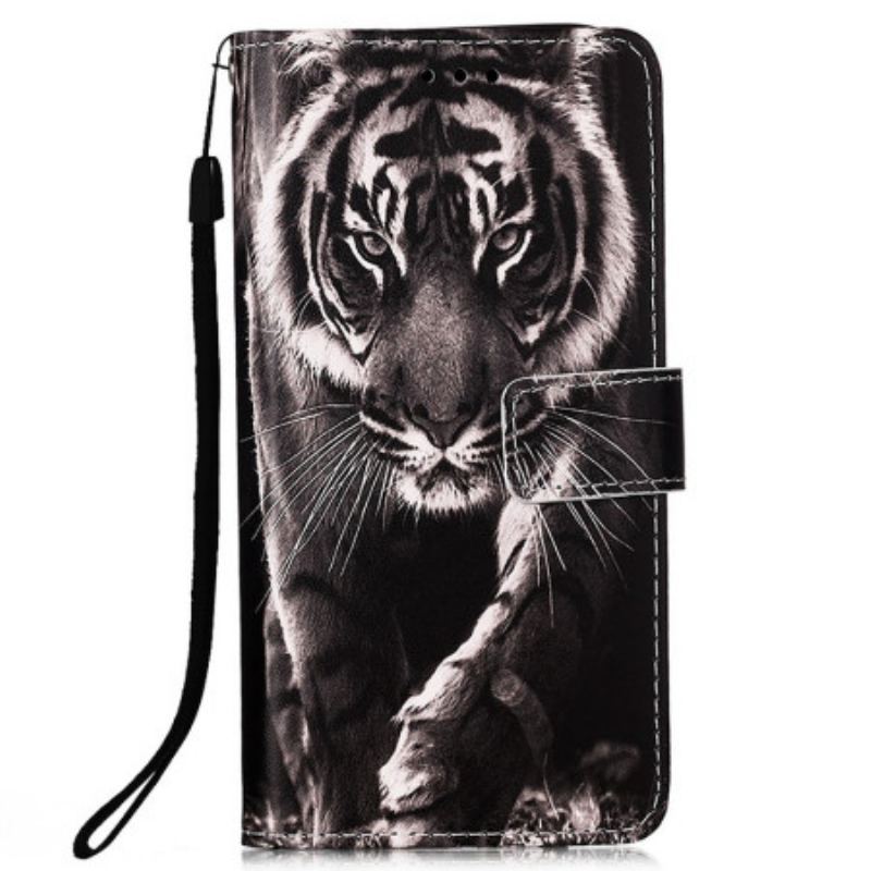 Capa Em Pele Para Xiaomi Redmi 10C De Cordão Tanga Fabulosa Tigre