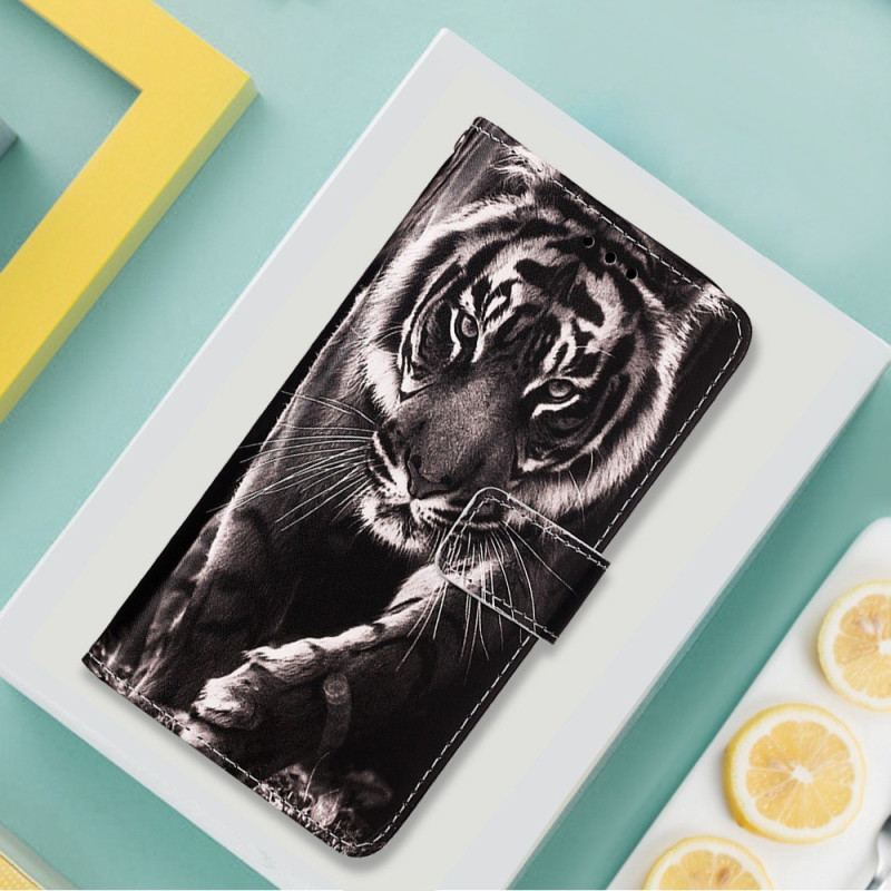 Capa Em Pele Para Xiaomi Redmi 10C De Cordão Tanga Fabulosa Tigre