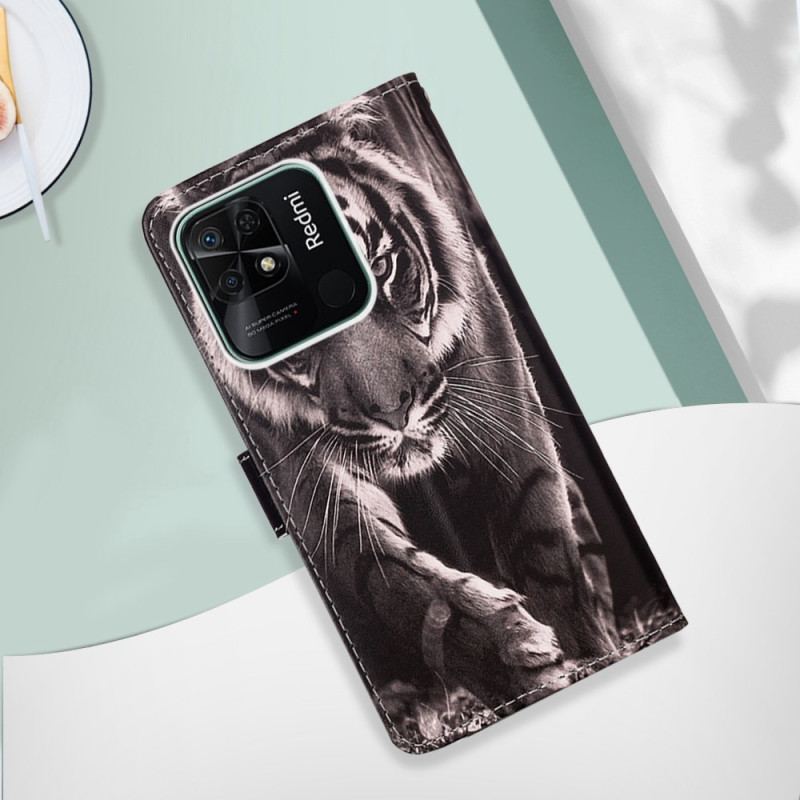 Capa Em Pele Para Xiaomi Redmi 10C De Cordão Tanga Fabulosa Tigre