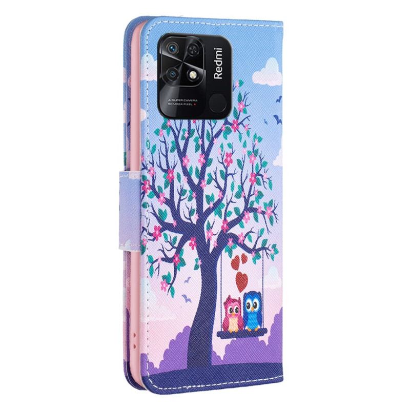 Capa Em Pele Para Xiaomi Redmi 10C Corujas No Balanço