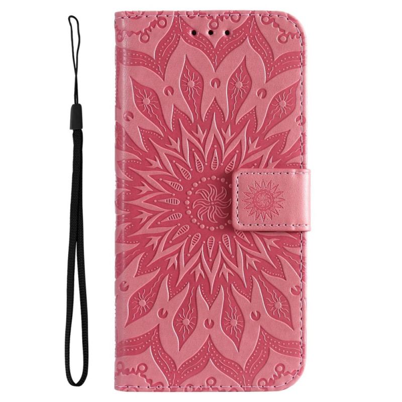 Capa Em Pele Para Xiaomi Redmi 10C Mandala Sol Com Cordão