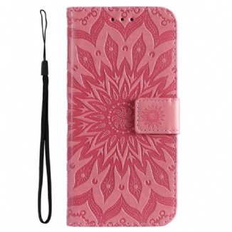 Capa Em Pele Para Xiaomi Redmi 10C Mandala Sol Com Cordão