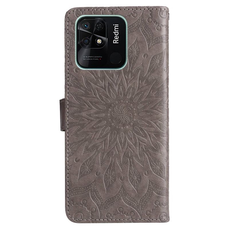 Capa Em Pele Para Xiaomi Redmi 10C Mandala Sol Com Cordão