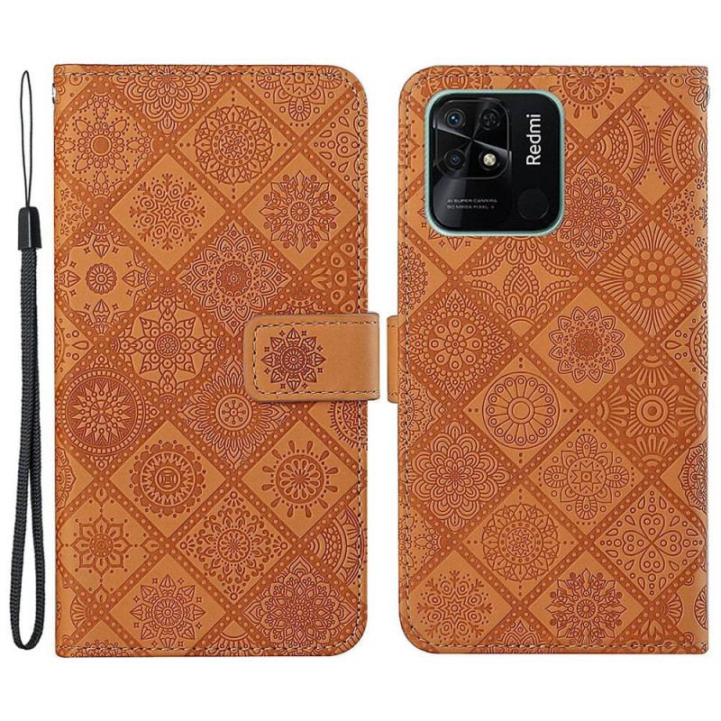 Capa Em Pele Para Xiaomi Redmi 10C Padrão De Tapeçaria