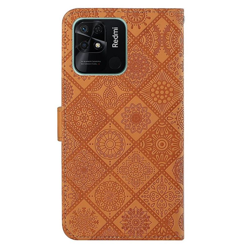 Capa Em Pele Para Xiaomi Redmi 10C Padrão De Tapeçaria