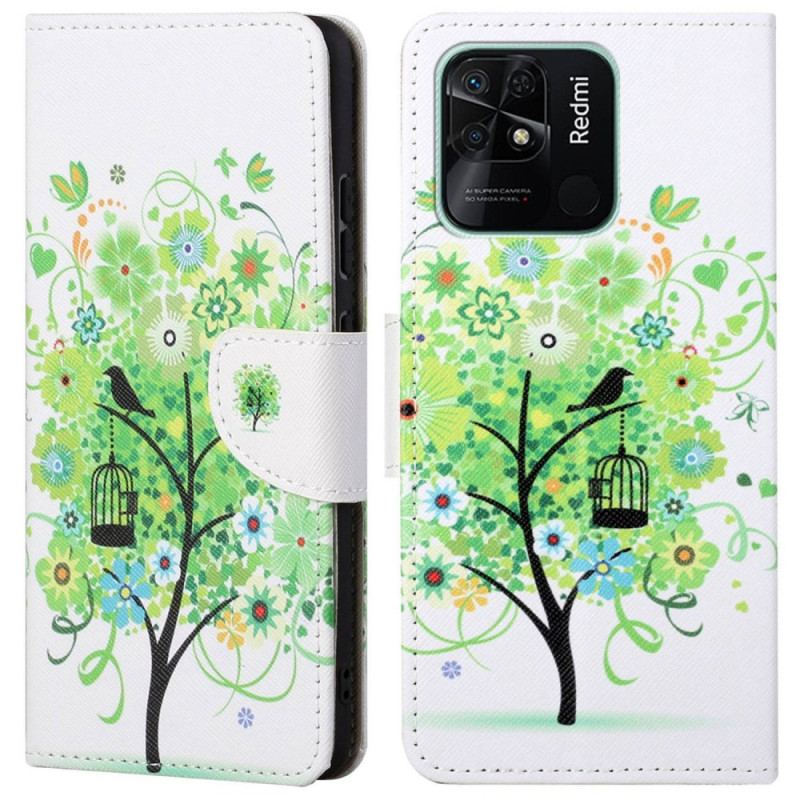 Capa Flip Para Xiaomi Redmi 10C Árvore Com Folhas Verdes