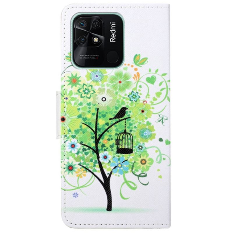 Capa Flip Para Xiaomi Redmi 10C Árvore Com Folhas Verdes