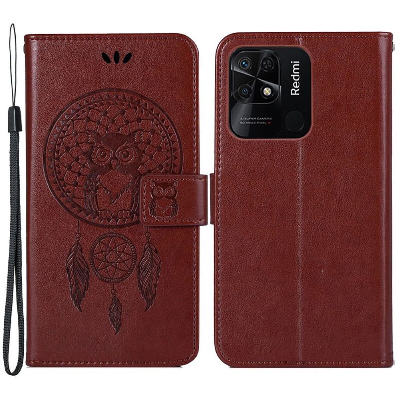 Capa Flip Para Xiaomi Redmi 10C De Cordão Apanhador De Sonhos Coruja Com Alça