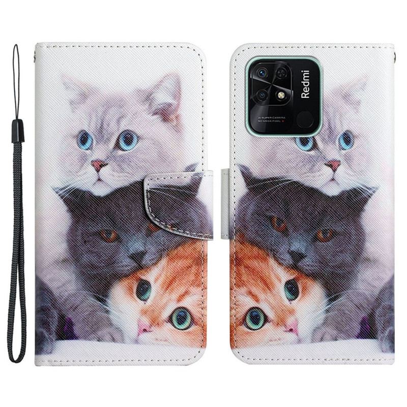 Capa Flip Para Xiaomi Redmi 10C De Cordão Apenas Gatos Tangas