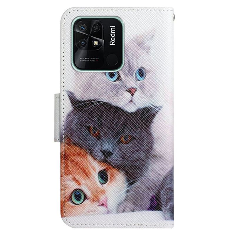 Capa Flip Para Xiaomi Redmi 10C De Cordão Apenas Gatos Tangas