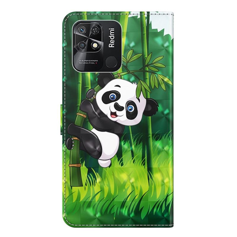 Capa Flip Para Xiaomi Redmi 10C De Cordão Bambu Panda Com Cordão