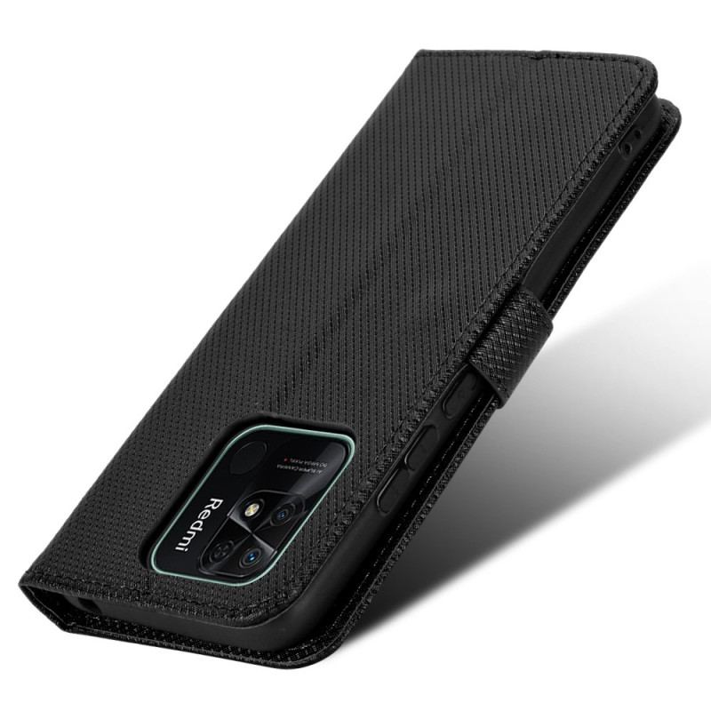 Capa Flip Para Xiaomi Redmi 10C De Cordão Couro Falso Estiloso Com Tiras