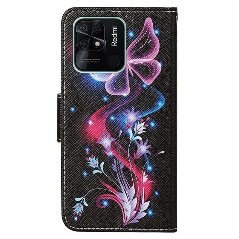 Capa Flip Para Xiaomi Redmi 10C De Cordão Dança Da Borboleta Strappy