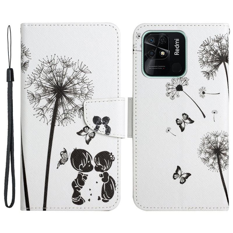 Capa Flip Para Xiaomi Redmi 10C De Cordão Cordão Dente-de-leão Love