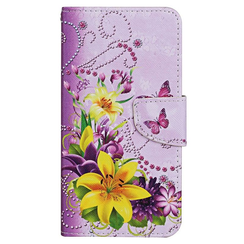 Capa Flip Para Xiaomi Redmi 10C De Cordão Fantasia Floral Com Tiras