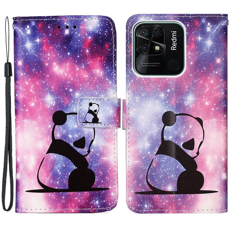 Capa Flip Para Xiaomi Redmi 10C De Cordão Strappy Space Panda