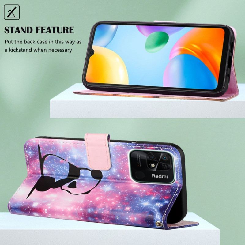 Capa Flip Para Xiaomi Redmi 10C De Cordão Strappy Space Panda