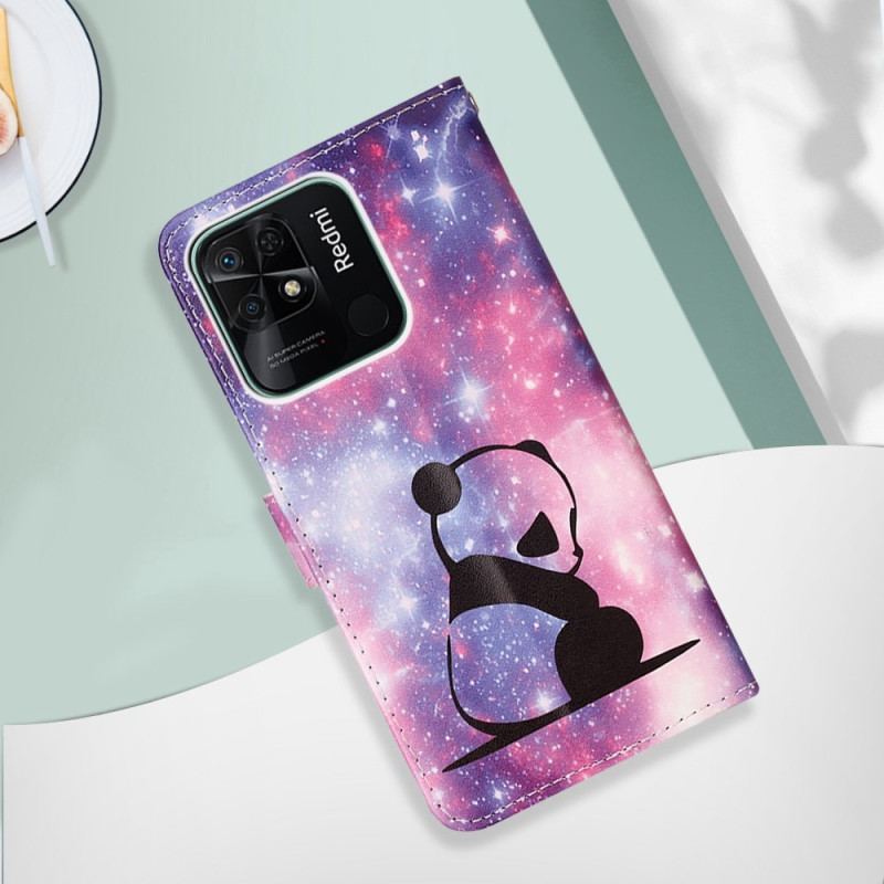 Capa Flip Para Xiaomi Redmi 10C De Cordão Strappy Space Panda