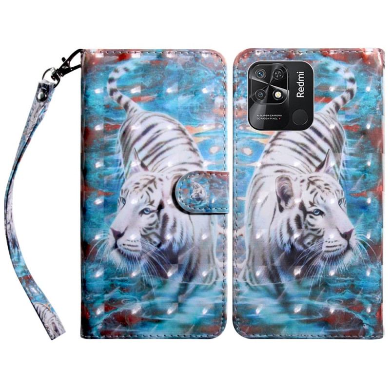 Capa Flip Para Xiaomi Redmi 10C De Cordão Tanga Tigre