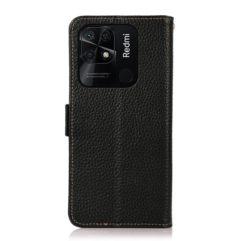 Capa Flip Para Xiaomi Redmi 10C Couro De Lichia Khazneh Rfid