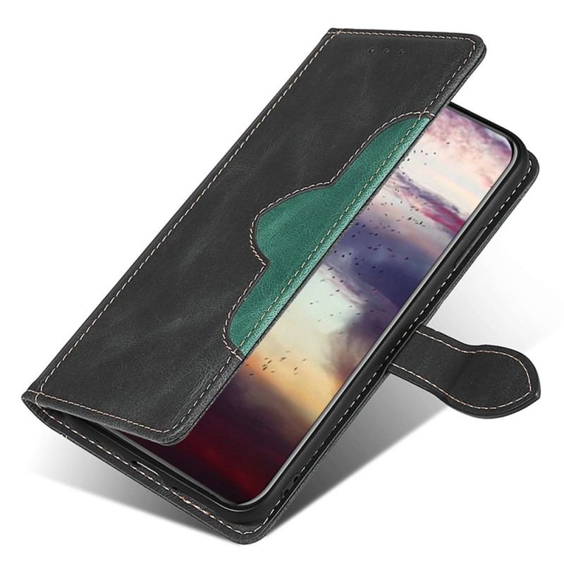 Capa Flip Para Xiaomi Redmi 10C Couro Sintético Bicolor Estiloso