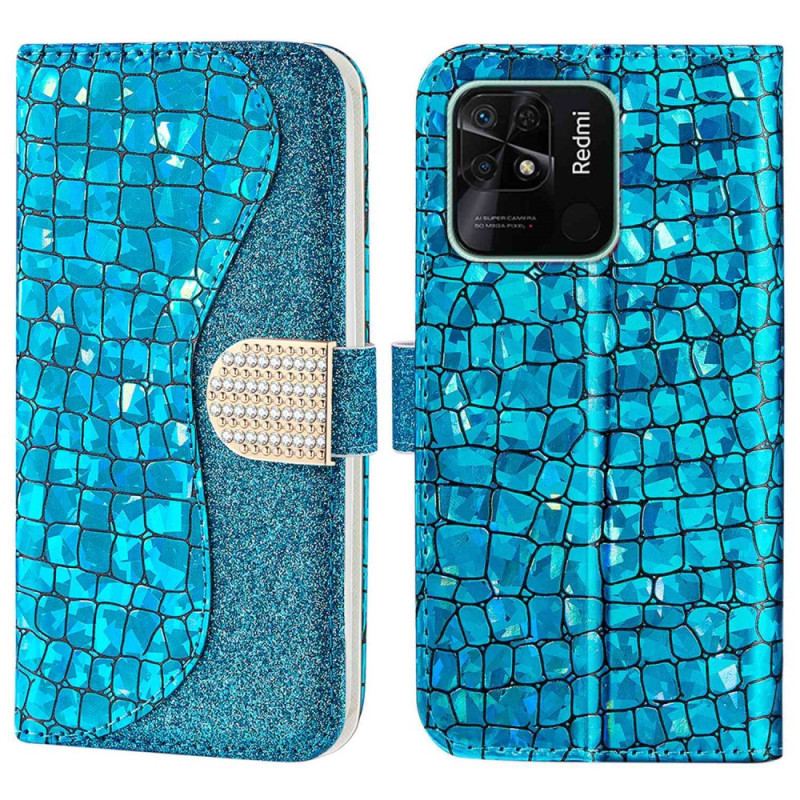 Capa Flip Para Xiaomi Redmi 10C Diamantes De Crocodilo