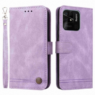 Capa Flip Para Xiaomi Redmi 10C Estilo De Couro Com Rebite Decorativo