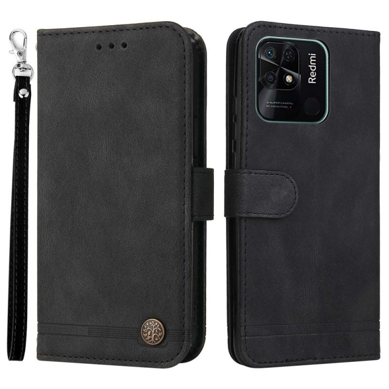 Capa Flip Para Xiaomi Redmi 10C Estilo De Couro Com Rebite Decorativo