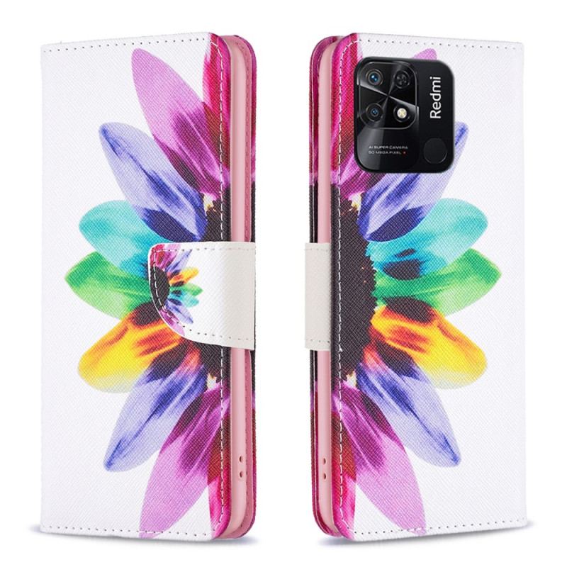 Capa Flip Para Xiaomi Redmi 10C Flor Aquarela