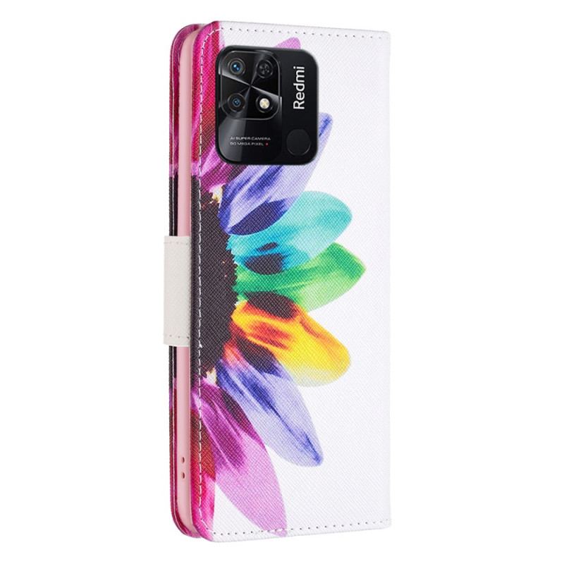 Capa Flip Para Xiaomi Redmi 10C Flor Aquarela