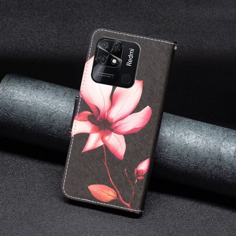 Capa Flip Para Xiaomi Redmi 10C Flor Rosa