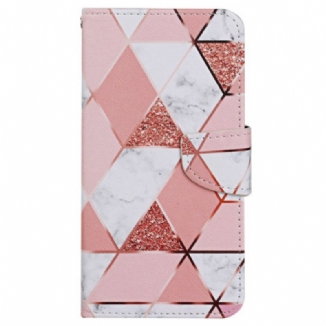 Capa Flip Para Xiaomi Redmi 10C Glitter Mármore Com Cordão