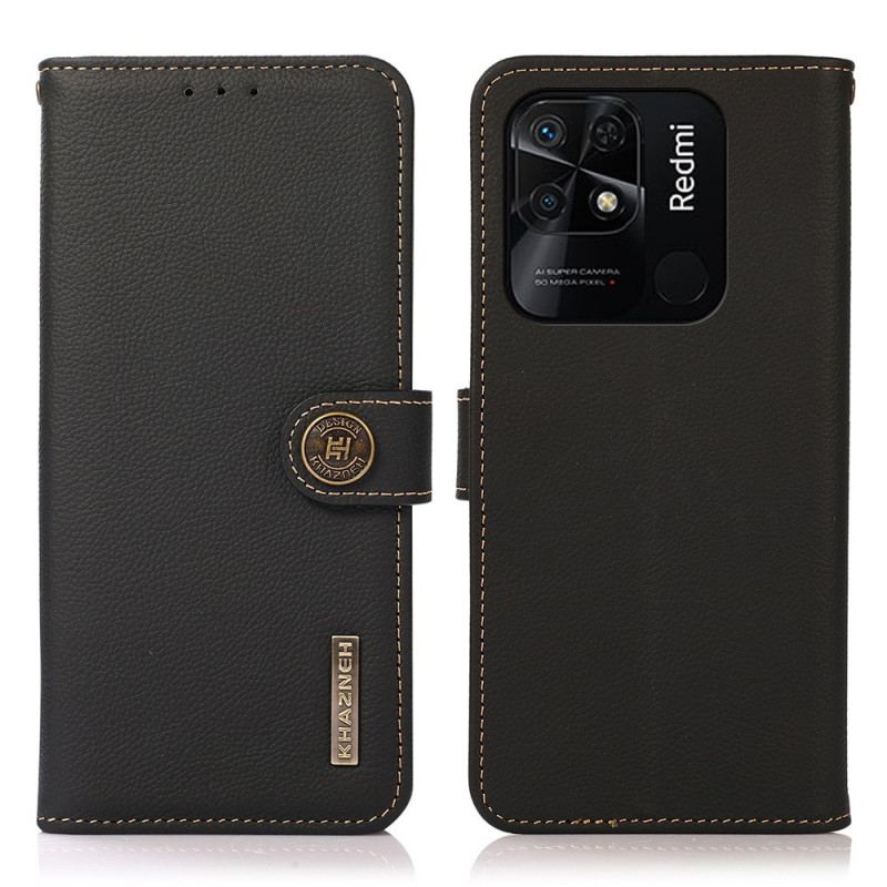 Capa Flip Para Xiaomi Redmi 10C Khazneh Rfid Couro Genuíno