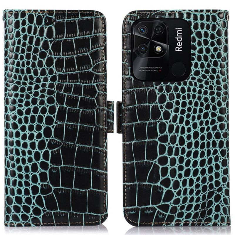 Capa Flip Para Xiaomi Redmi 10C Rfid Estilo Crocodilo