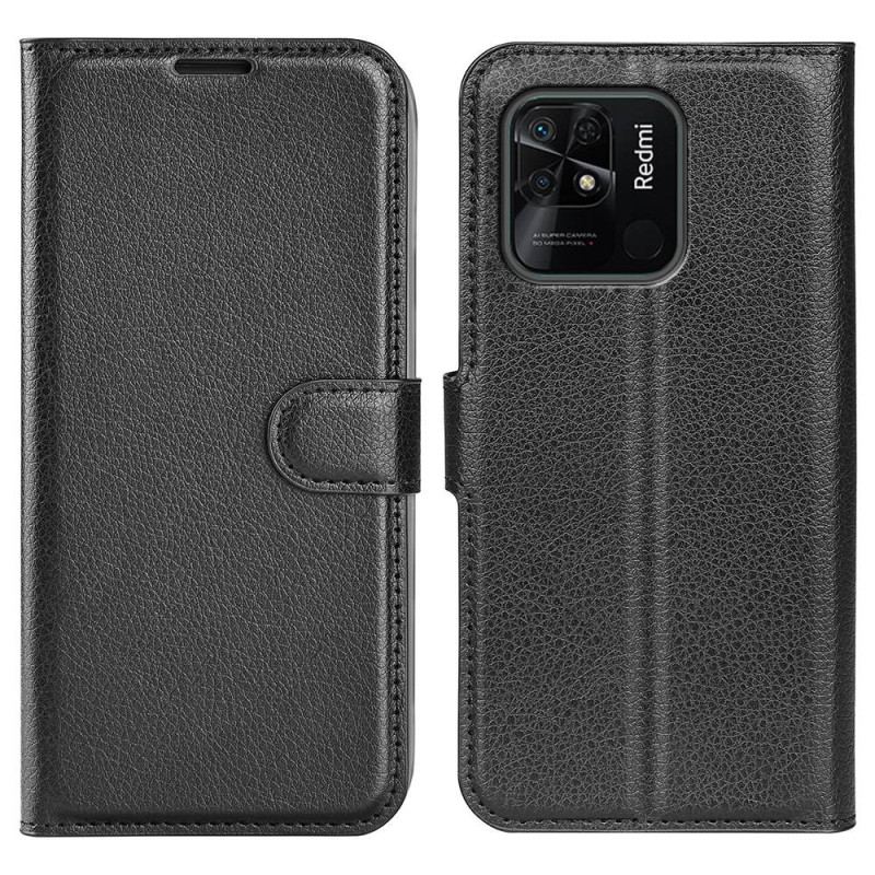 Capa Folio Para Xiaomi Redmi 10C Clássico Efeito Couro Lichia